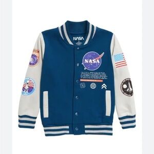 JEM NASA Blue and White Kids Varsity Jacket